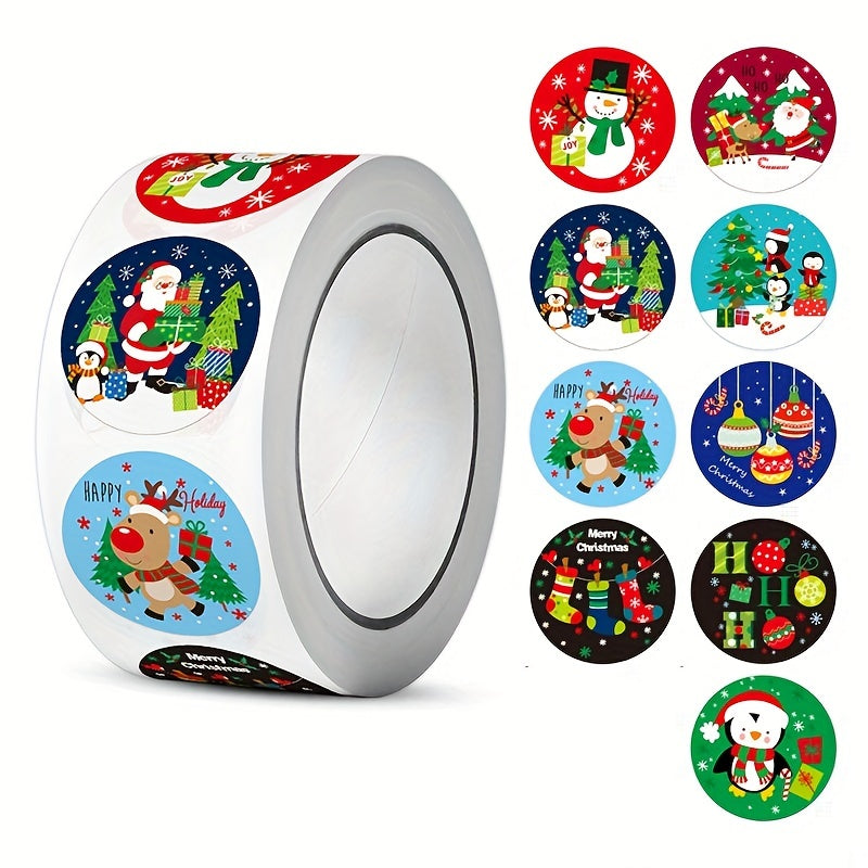 500pcs Christmas Theme Gift Tag Stickers Roll