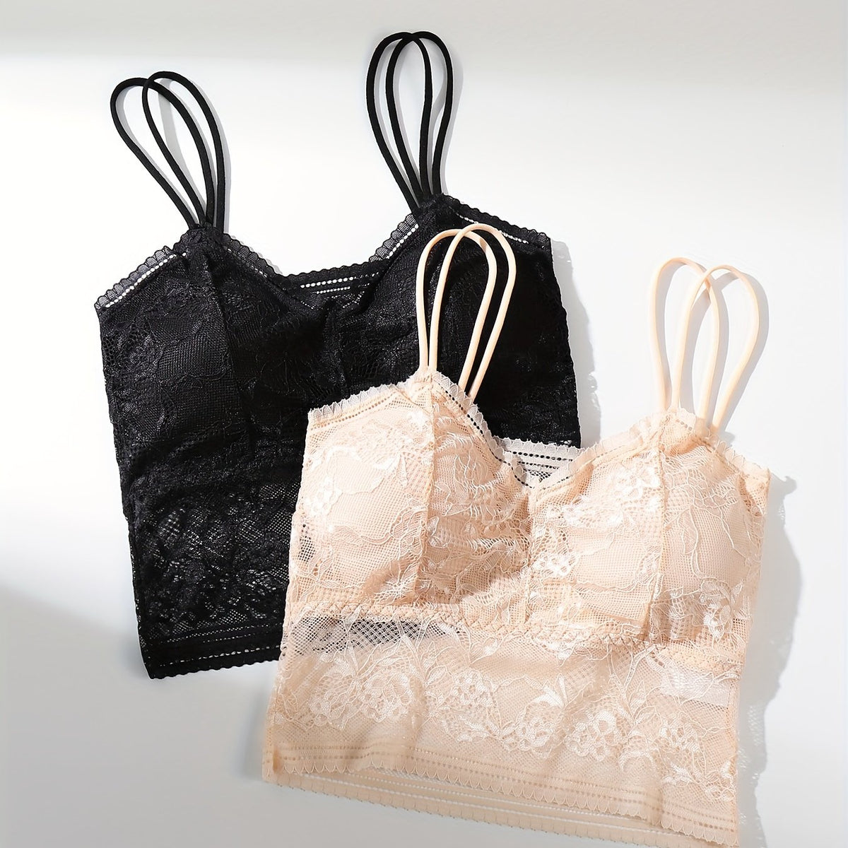2pcs Lace Cami Tops V Neck Sleeveless Lingerie