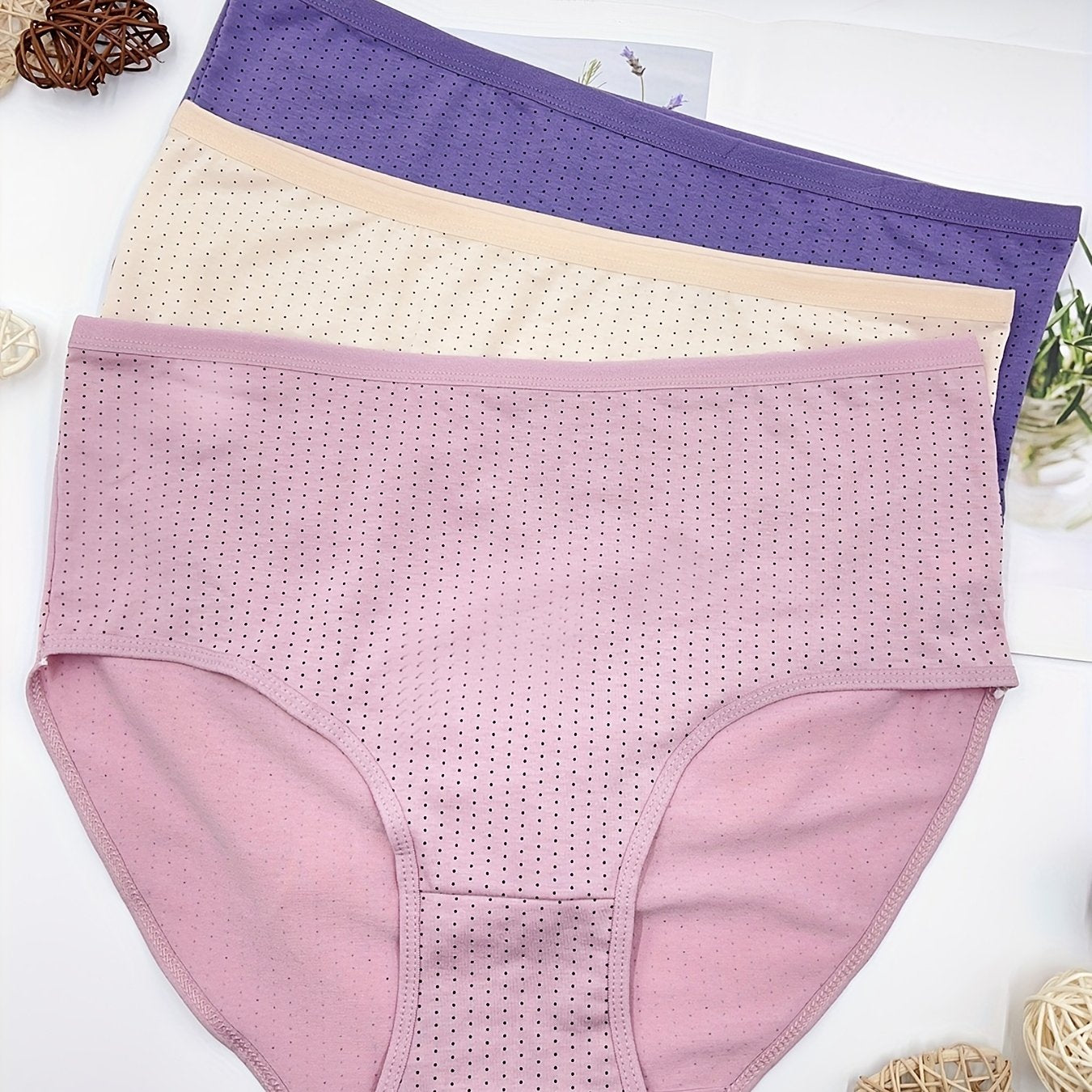  Panties Set Women's Pin Dot Print Underwear 3pcs