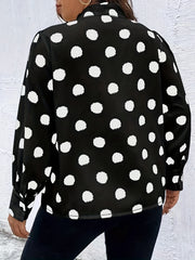  Dot Print Lantern Sleeve Blouse