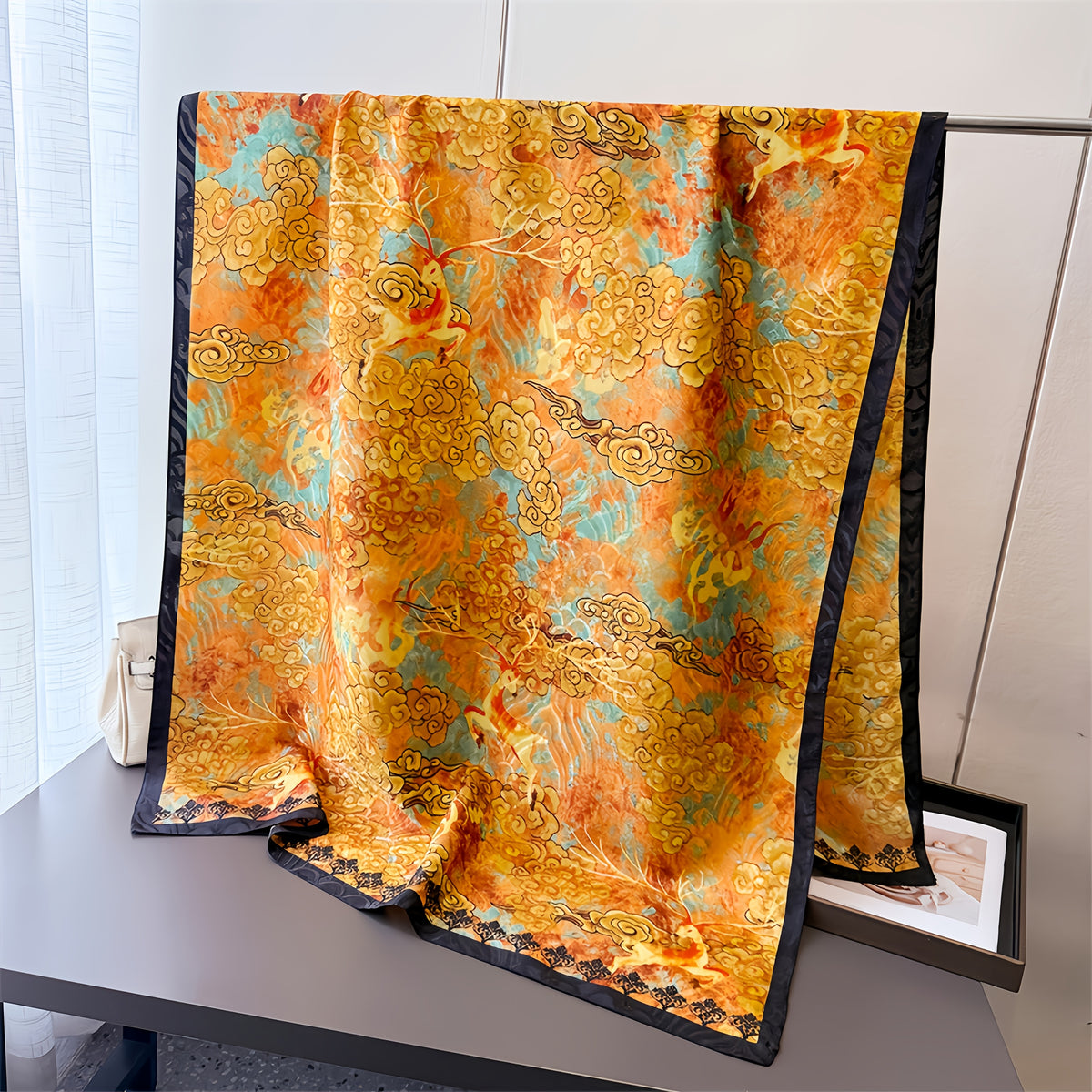 Shawl Scarf Auspicious Deer Cloud Pattern Two tone 180x70cm