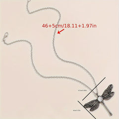 Vintage Dragonfly Pendant Moonstone Necklace Animal Jewelry