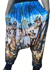  Giraffe Print Drop Crotch Pants