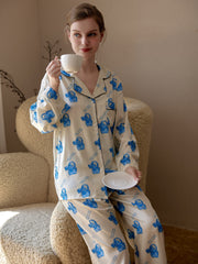 Locker Print Pajama Set Long Sleeve Top & Pants