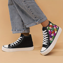Girl's High Top Skull Pattern Skate Shoes Non Slip Casual Sneakers