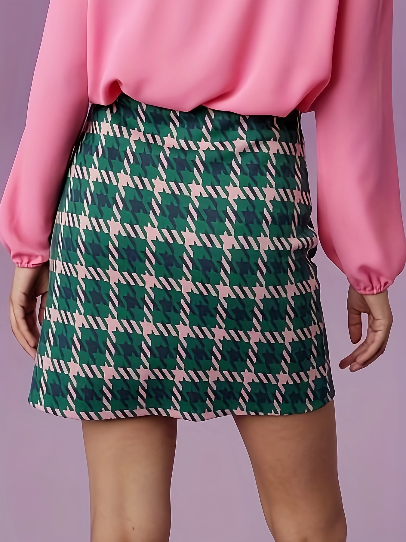  Retro Houndstooth Print High Rise Mini Skirt