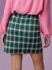  Retro Houndstooth Print High Rise Mini Skirt