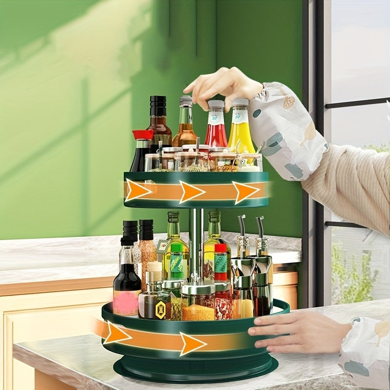 2-Layer Rotating Seasoning Bottle Rack Kitchen Storage Accessory