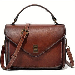 Vintage Brown Leather Crossbody Bag for Women with Top Handle Kiss Lock Closure