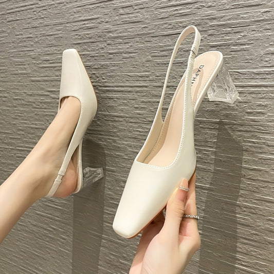 Women's Square Toe Slingback Heels Slip On Dress Pumps
