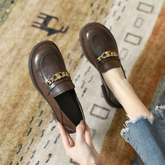 Metal Buckle Round Toe Loafers Slip On Shoes