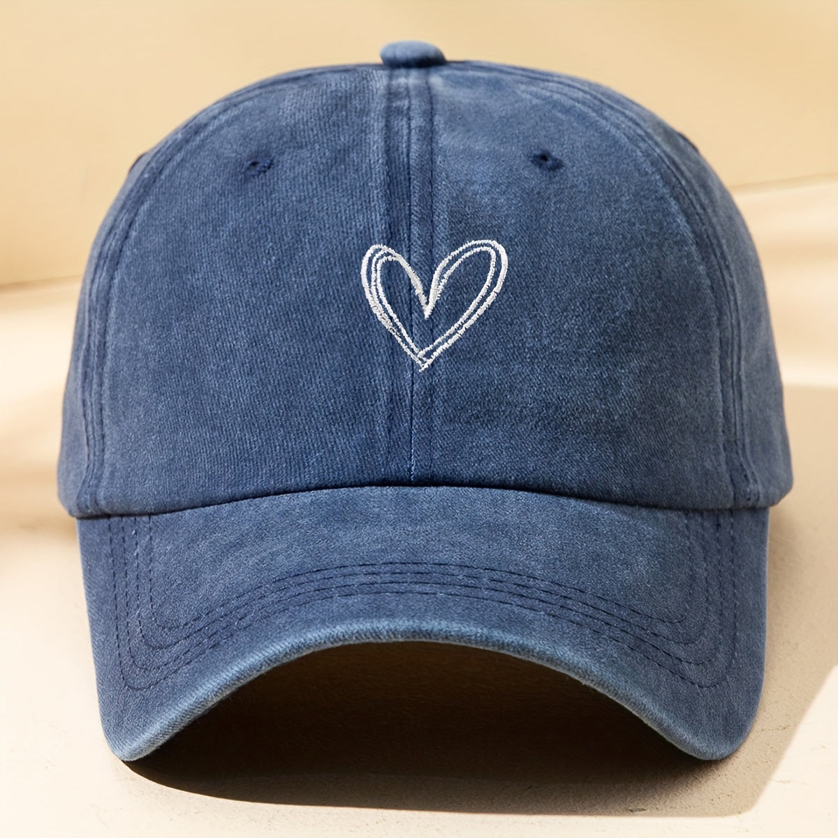 Heart Embroidery Baseball Cap Distressed Dad Hats Adjustable