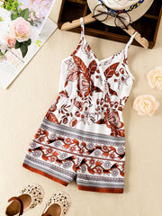 Toddler Girls Boho Flowers V neck Cami Rompers Jumpsuits