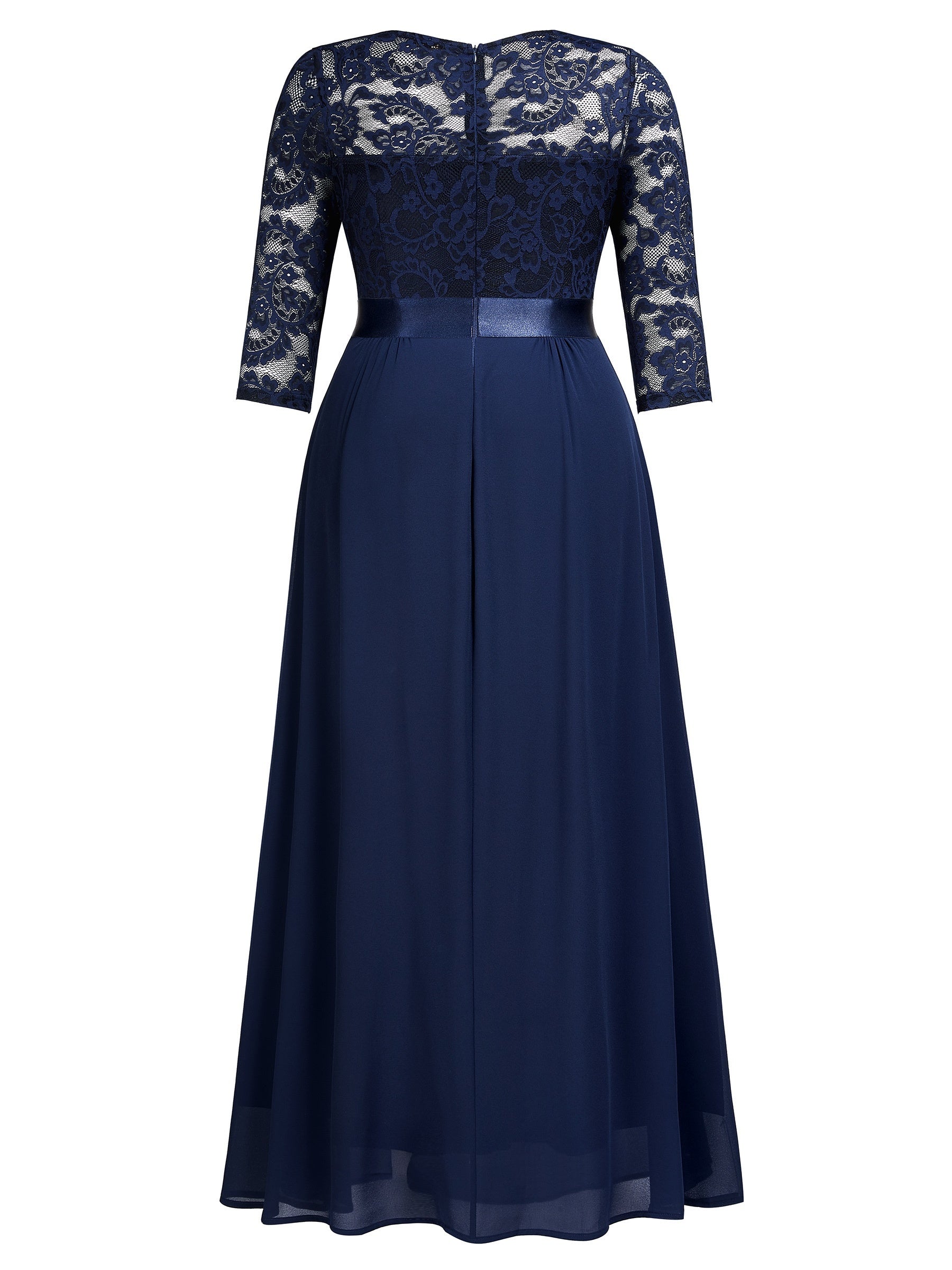  Lace Sleeve Ruffle Maxi Evening Dress