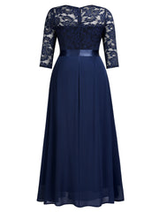  Lace Sleeve Ruffle Maxi Evening Dress