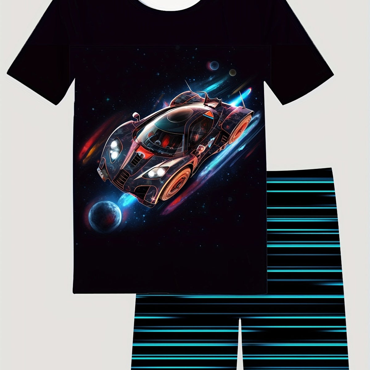 Kids Cartoon Sports Car Print Pajama Set