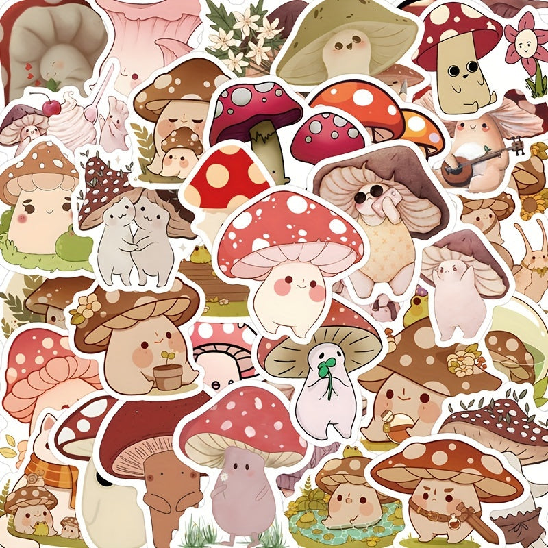 60pcs Mushroom Friends Graffiti Stickers DIY Waterproof Mobile Luggage Stickers