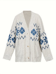  Geometric Print Button Up Cardigan With Pockets