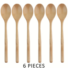 6pcs Wooden Spoons 22.86 Cm Wood Soup Spoons Japanese Style Kitchen Utensil