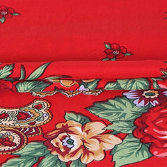 Vintage Flower Print Oversized Shawl with Tassel Wrap