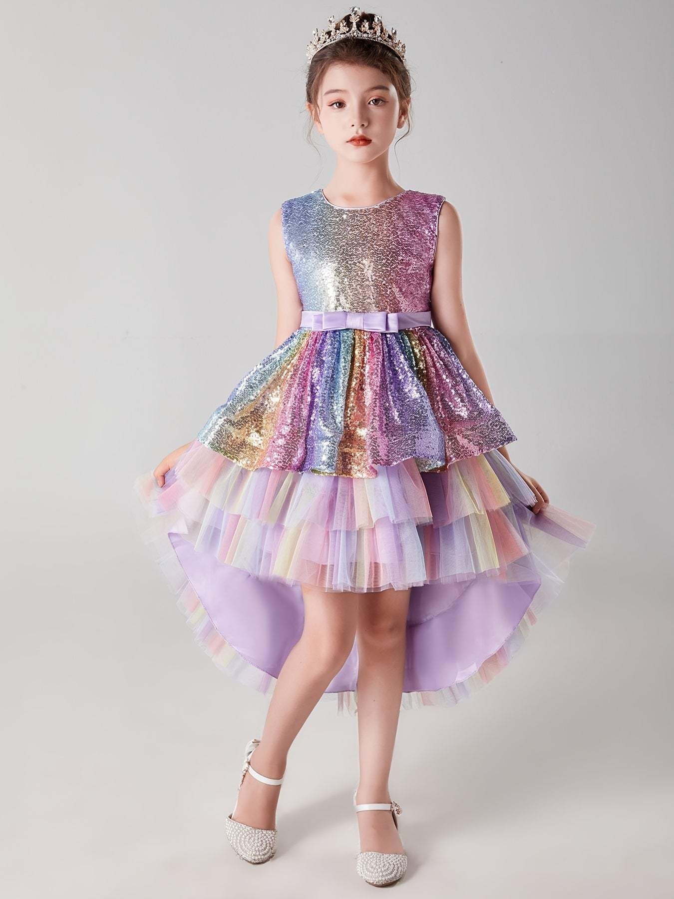 Sparkle Princess Dress High Low Tulle Tutu Gown for Girls