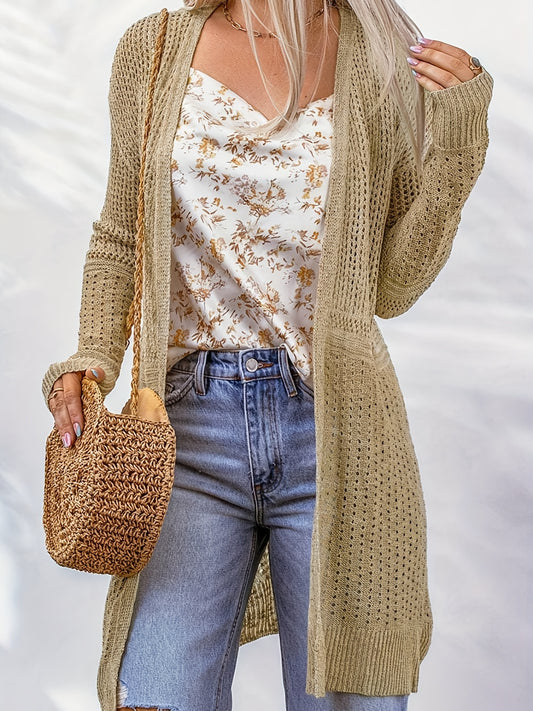  Casual Cardigan Solid Eyelet Embroidered Open Front Long Sleeve