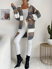  Colorblock Long Sleeve Open Front Cardigan