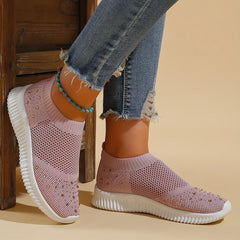 Women's Rhinestone Decor Slip On Sneakers Lightweight Low Top Shoes