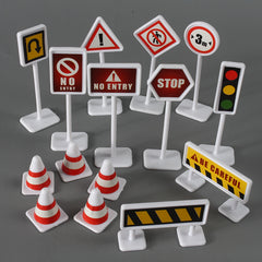 15 in 1 Road Sign Model Toys Urban Traffic Obstacle Signs Signal Lights Simulati