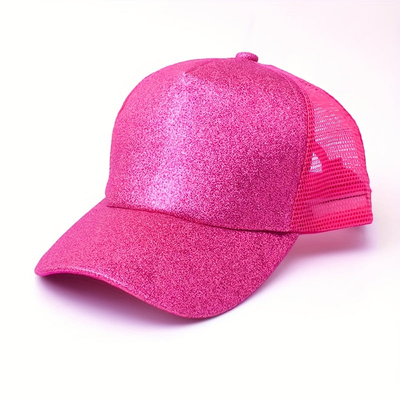 Glitter Ponytail Trucker Hat Mesh Cotton Baseball Cap