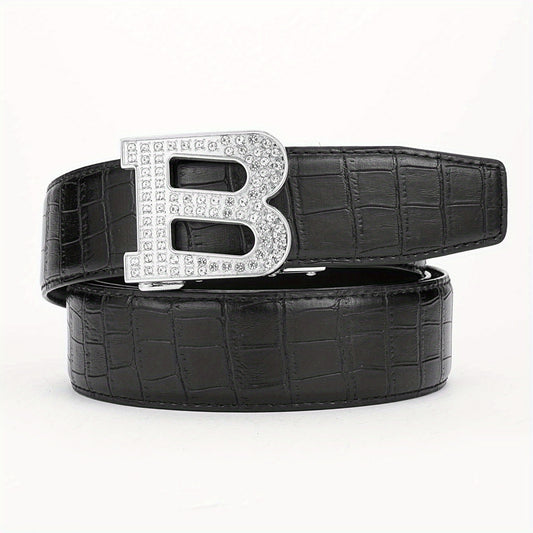 Faux Diamond Large B Letter Buckle PU Leather Belt for Men