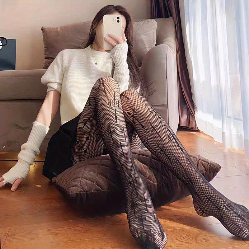 Cross Pattern Fishnet Tights High Waist Mesh Pantyhose Women's Stockings