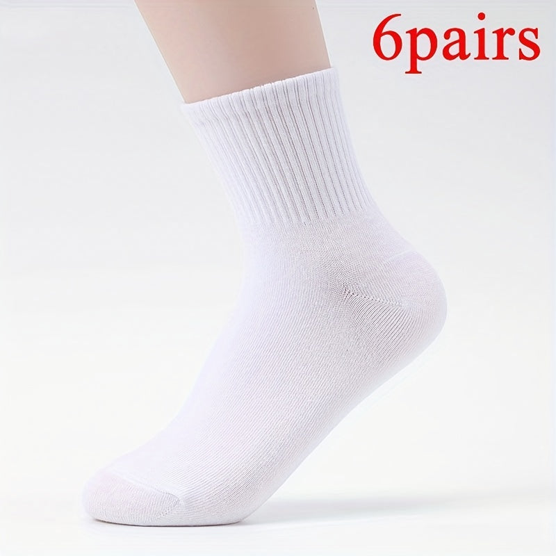 6 Pairs Cotton Mid-Calf Socks for Men and Women