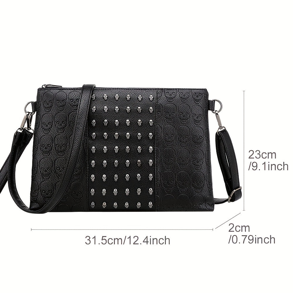 Gothic Skull Rivet Studded Crossbody Bag Y2K Punk Shoulder Bag