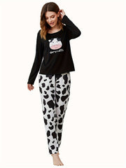 Cow Print Lounge Set Crew Neck Top & Lounge Pants Women's Loungewear
