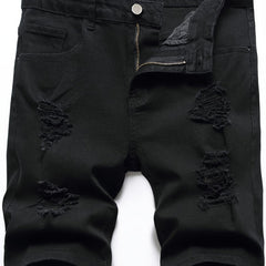 Men's Distressed Denim Shorts Mid Stretch Casual Street Style