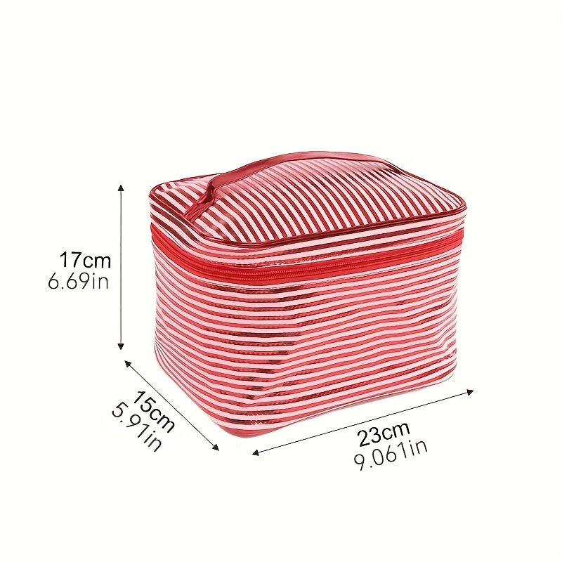 Stripe Printed Glossy Cosmetic Bag Waterproof Makeup Handbag