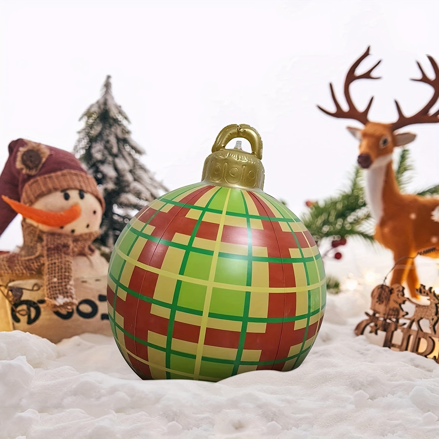 Christmas Outdoor Inflatable Ball 23.6 Inch Green Yellow Red Striped Tree Decor