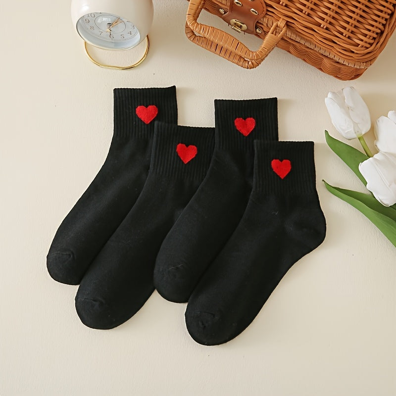 Red Heart Pattern Mid Tube Socks Women's Stockings