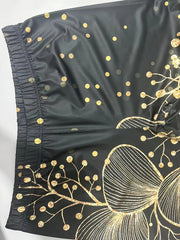  Women's Gold Floral Print High Rise Leggings
