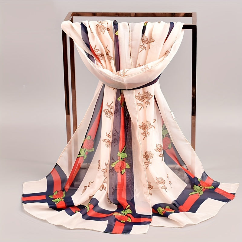 Floral Chiffon Scarf Sunscreen Wrap Beach Towel