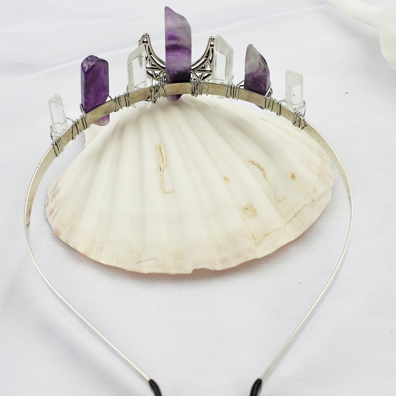Amethyst Moon Crystal Quartz Crown Rhinestone Tiara Mermaid Headband