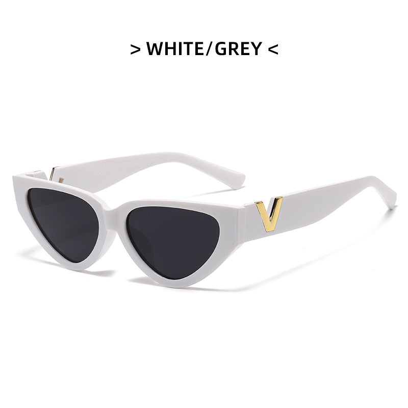 Striped V Triangle Cat Eye Sunglasses Small Frame Glasses