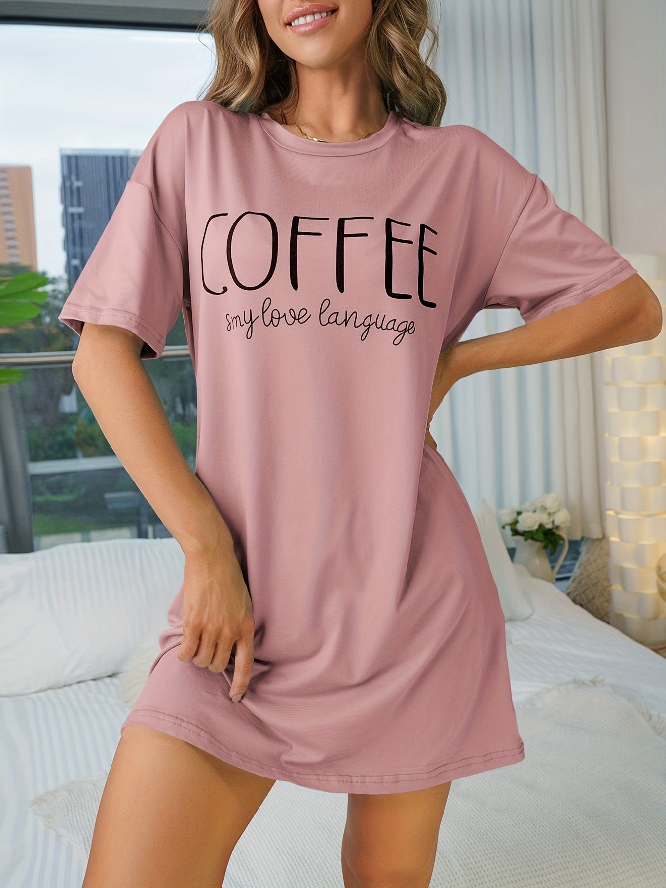 Casual Pajama Dress Short Sleeve Loose Sleepwear