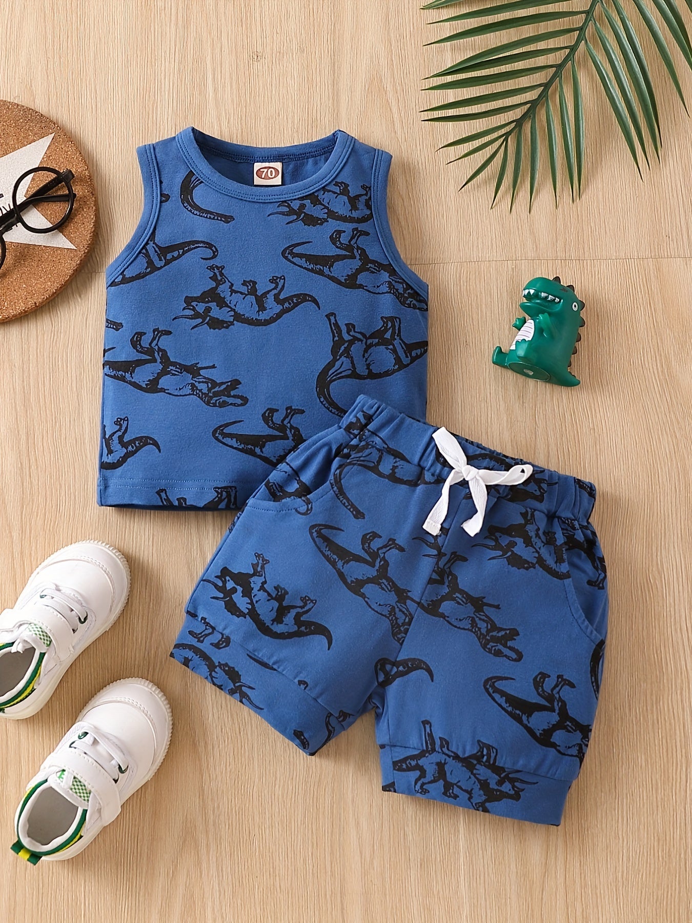 Boys Dino Outfit Shorts & Vest Set Summer Casual Kids Clothes