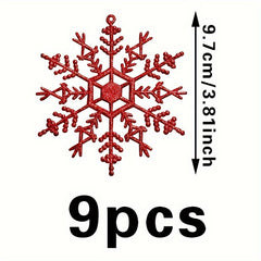9pcs Snowflake Christmas Tree Decoration Red Pendant Party Supply