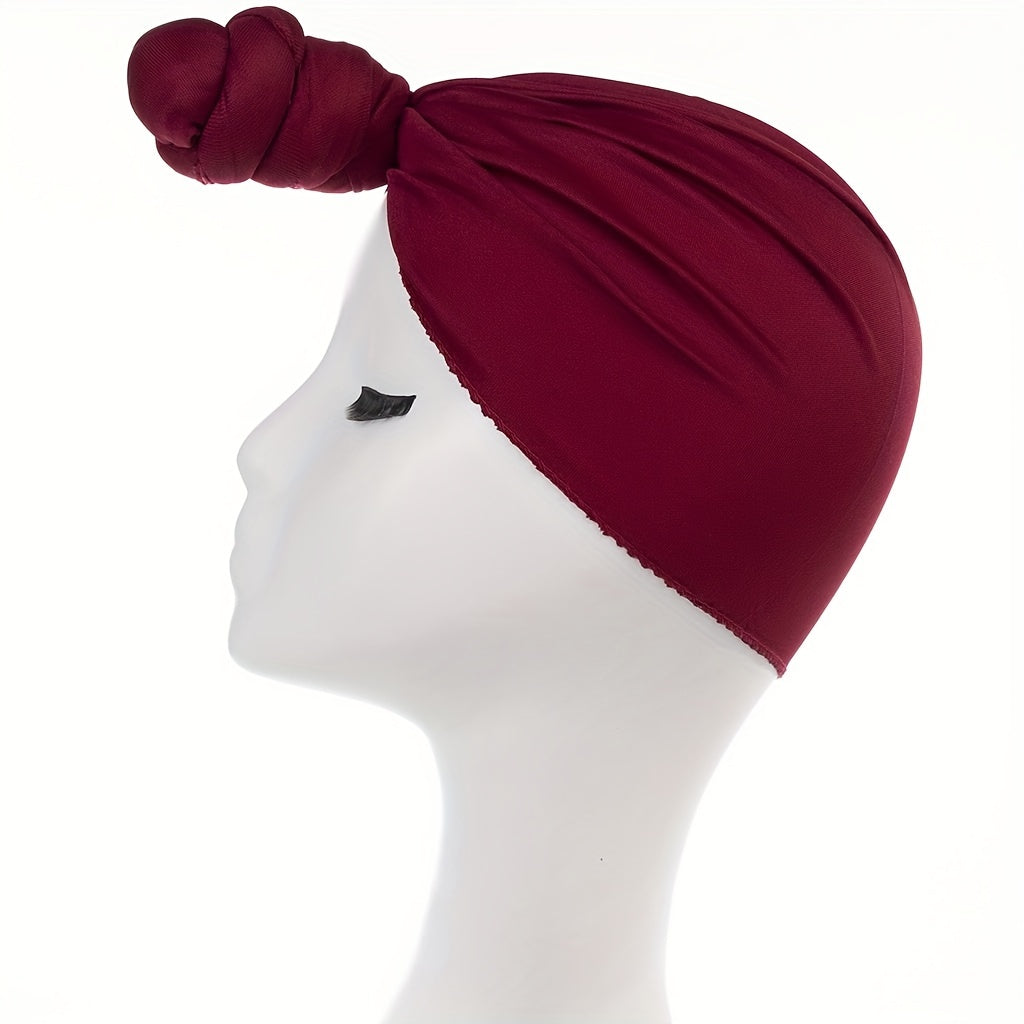 Top Knot Turban Cap Solid Elastic Head Wraps Casual Breathable Head Scarf