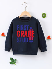STUD Letter Print Boys Pullover Sweatshirt Crew Neck Tops