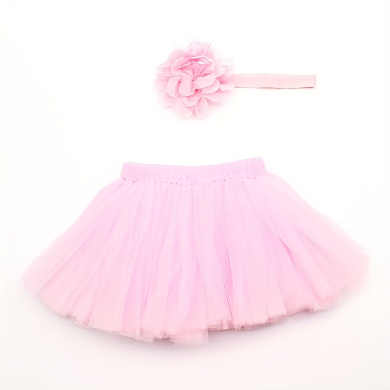 2pcs Newborn Baby Girls Photo Props Hairband & Skirt Set