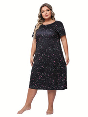  Star Print Lounge Dress Short Sleeve Round Neck Nightdress